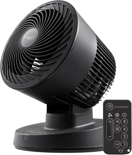IRIS USA WOOZOO Ventilador de escritorio con control remoto, circulador de aire turbo oscilante, 3 velocidades, distancia máxima de aire de 57 pies, inclinación ajustable, ventilador pequeño para