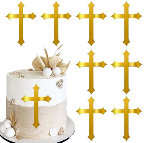 5 Stück Acryl Kreuz Cake Topper Christliche Taufe Kuchen Deko Gott Segnet Tortendeko für Religiös Kreuz Erste Heilige Kommunion Thema Baby Dusche Geburtstag Party Cupcake Dekorationen Gold
