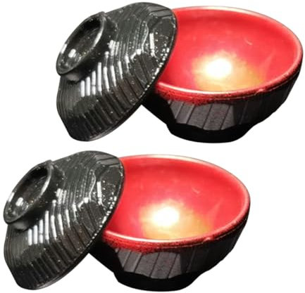Gatuida 2 Set Stoviglie di simulazione mini scodella giapponese con coperchio ciotola di riso giapponese in miniatura ciotole per cereali con coperchi ciotola giapponese in miniatura Nero