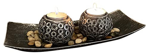 Portavelas decorativo de resina de madera con charola para el hogar, boda, centros de mesa vintage, candelabro, vasos a granel