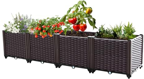 Raised Garden Bed, Planters for Outdoor Plants Raised Beds for Gardening, Plastic Planter Raised Beds for Planting Outdoor Plant Vegetables, Flowers, Fruits and Plants, 63(L) x 15.7(W) x 14.5(H)