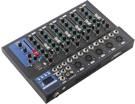 Audio-Mixer Professioneller, Soundboard-Mischpult mit 7 Kanal - USB-Anschluss Eingang 48 V Phantomspeisung, Stereo-DJ-Mixer für Aufnahmen,DJ Bühne Musik, Heim-Karaoke