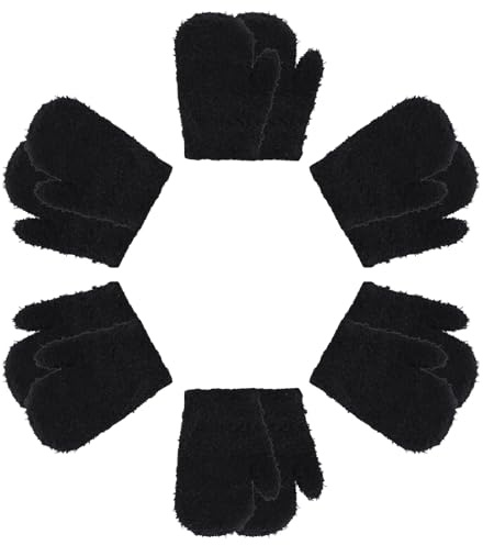 Fjquamitix 6 Pairs Toddler Mittens Kids Winter Warm Gloves Baby Soft Stretch Mittens for Boys Girls Children (Black*6)