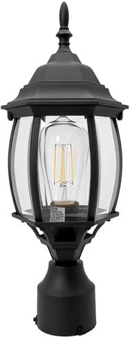 Faymart lighting 17” Black Outdoor Post Light Fixture, Pole Mount Outside Light for Garden Entrance Driveway Black Pillar Lantern 17 Inch Pier Mount Outdoor Lamp Post for Front Yard