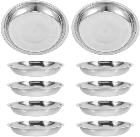 DOITOOL 10 Stück Edelstahl-Katzennäpfe: Schnurrhaarfreundliche Flache Katzennäpfe für Futter und Wasser – 17,4 cm große Metall-Futterbehälter für einfaches Füttern von Haustieren