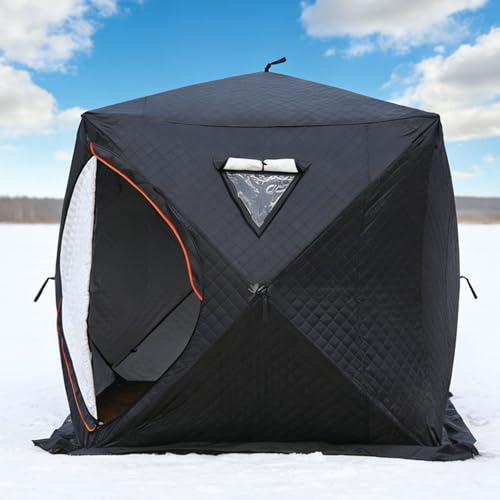 pealiritansemen Upgraded Outdoor Ice Fishing Shelter for 3-4 People | Insulated Pop-Up Tent with Stove Jack, Windproof Winter Sauna Shanty, 2 Doors & 2 Windows, with Carry Bag, 210D Fabric