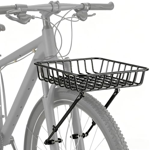 Fahrradkorb Vorne Aluminiumlegierung, großer Fahrradkorb Vorne mit stabilen Haltestreben & Riemen, Fahrrad Gepäckträger 10kg max Load, für MTB, Rennrad, Alltagsfahrrad, Dreiecksstabilität