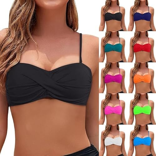 Bikini Reggiseno a Fascia Costume Bagno Top Donna top bikini Push Up Sexy costume da bagno reggiseno Mare con Spalline Spaghetti Removable Costumi da Bagno Reggiseni Tinta Unita SpiaggiaBikini 2026