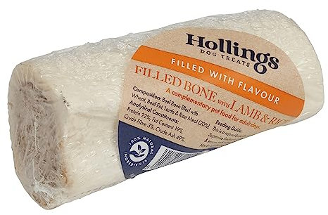 Hollings Filled Bone with Lamb & Rice Dog Chew, 100% Natural, Air Dried Long Lasting Bone for Adult Dogs, 1 Count