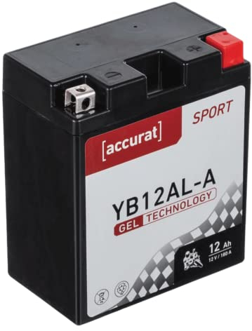 Accurat Motorradbatterie YB12AL-A - 12V, 12Ah, 180A, zyklenfest, wartungsfrei, Gel - Starterbatterie, Batterie in Erstausrüsterqualität für Rasentraktor, Roller, Motorrad, Quad