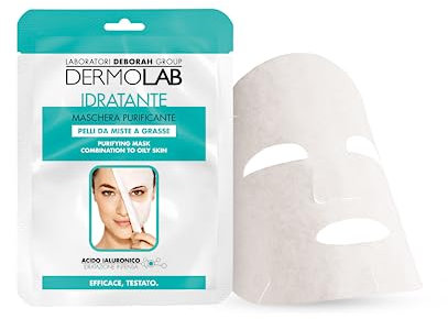 Dermolab - Maschera Viso in Tessuto, per Pelli da Miste a Grasse, Effetto Idratante e Opacizzante, Favorisce il Mantenimento dell'Elasticità della Cute, Dermatologicamente Testato, 1 pz