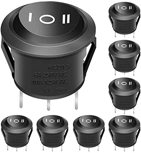 Taiss/8Pcs Round Rocker Toggle Switch Black AC 250V/10A 125V/12A ON/OFF/ON 3 Pin 3 Position SPDT Latching KCD1-5-103-BK