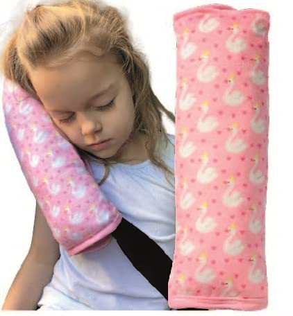 HECKBO Dino oreiller de voiture pour enfants - lavable en machine - doudou doux - oreiller de ceinture de voiture de haute qualité, housse de ceinture (Cygne)