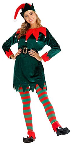 EraSpooky dam jul älva kostym maskeradkostym med hatt strumpa överskott bälte cosplay party karneval näva klänning för vuxna