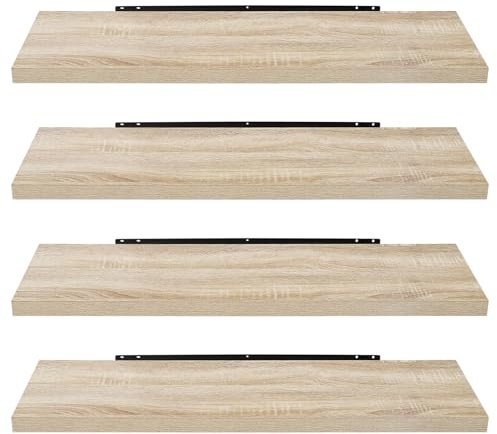 EUGAD Wandregal, Regal Wand 4er Set, Wandboard für Wohnzimmer, Küche, Badezimmer, Bücher/DVD/CD/Bilderrahmen/Pflanzen sortieren, Helle Holzmaserung 0041QJ-4