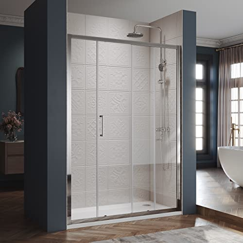 SIRHONA Porte de douche 160x 185 cm coulissante Porte douche extensible Paroi en niche verre trempé pour douche, profilés aspect chromé Cabine de douche coulissante
