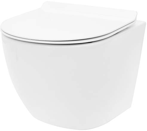VBChome Hänge-WC Spülrandloses aus Keramik mit Toilettendeckel WC-Sitz aus Duroplast Absenkautomatik Rimless SoftClose-Funktion Tiefspüler Toilette Wand WC Wand-WC-Set