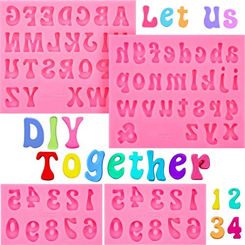 Patelai 4 Pcs Silicone Letter Molds for Chocolate Letter Numbers Molds Valentines Day DIY Non Stick Easy to Release 0 to 9 Number and 26 for Baking Desserts Cake(0.7 Inch,Pink)