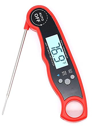 1 termómetro digital impermeable para alimentos con sonda plegable, rojo/negro/azul, termómetro de cocina de lectura instantánea para carne, barbacoa, cocinar, hornear, pavo, azúcar