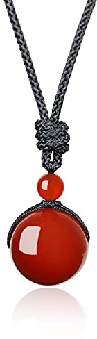 COAI Collar Unisex con Colgante Bola Cuenta Redonda de Ágata Roja Piedra Natural