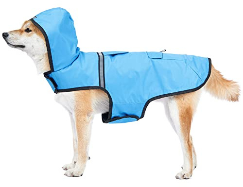 KoKoBin Chaqueta reflectante impermeable para perros con capucha y agujero en el cuello, chaqueta impermeable muy ligera y transpirable para perros medianos y grandes (M, azul)