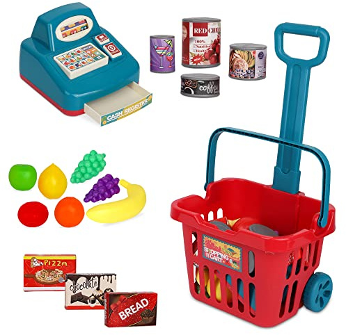 Toy Shopping Cart Play Set, Plastic Food Toys, Interactive Play Set, Learning Resources & Pretend Play Fun, Ages 3+