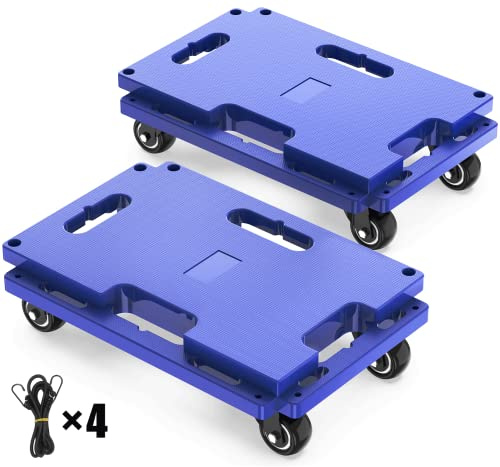 SOLEJAZZ Mobile Mobile Dolly Connectable, 440 LBS Capacity Mobile Piano Dolly, Sturdy 4-Wheel Moving Trolley for Moving Heavy Furniture, Blue, Pack of 2