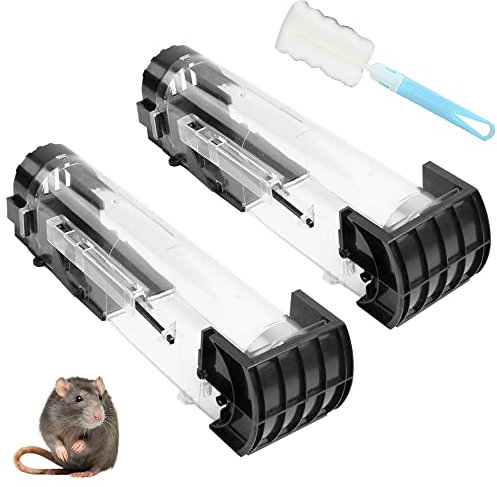 wintfarm 2 Pack Mouse Traps for Indoors,Rat Traps,Humane Mouse Traps with cleaning brush, Rodent Trap High Sensitive No Kill, Mousetrap Poison Substitute Friendly for Kids & Pet (Black)