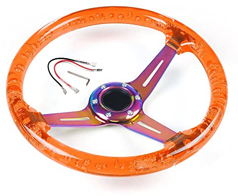 Sportlenkrad 350mm 14inch Acryl Lenkrad & Hornknopf Neo Chrom 6 Löcher Lenkradtiefe 71mm SportlenkräDer (Color : Orange)