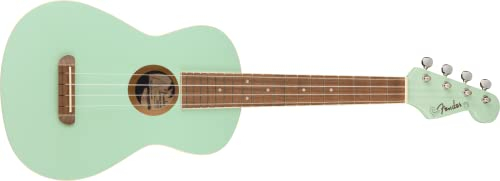 Fender Avalon Tenor-Ukulele für Erwachsene und Kinder, Eschenholz-Konstruktion, Walnuss-Griffbrett, Klassischer Fender Stratocaster Kopf, in Surfgrün