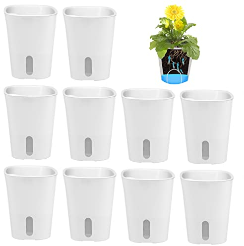 GDWD 10er Set Selbstwässernder Blumentopf, Selbstbewässerung Topf mit Wasserstandsanzeiger, Bewässerungstopf, Kräutertopf, Bewässerungssystem für Innen- und Außenbereich (12.5cm)