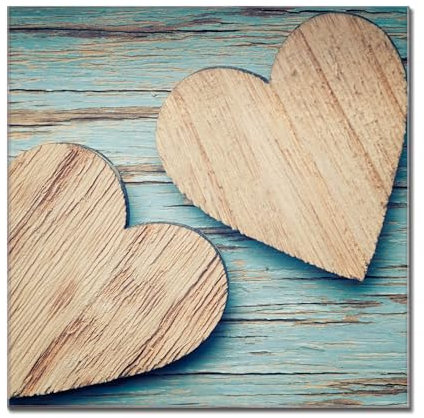 banjado® Glas Magnettafel mit 4 Magneten - Magnetwand 30x30cm mit Motiv Holz Herzen - Memoboard/Pinnwand magnetisch, beschreibbar, perfekt für die Küche - Magnetboard auch als Wandbild/Wandtafel
