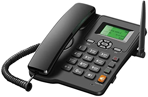 Bisofice Telefono da tavolo con filo Supporto GSM 850/900/1800/1900MHZ Dual SIM Card 2G. Telefono fisso senza fili con antenna Radio Funzione sveglia per Call Center Office Company Hotel