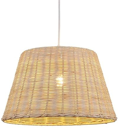 B·LED BARCELONA LED Lámpara Colgante de Techo Pantalla de Mimbre Rigido Trenzado Estilo Nordico Vintage con Portalámparas Blanco E27, lampara techo para Salón Cocina