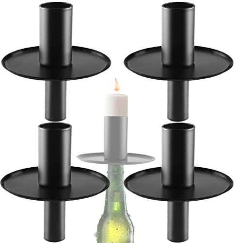 Kerzenständer Flaschen Kerzenhalter Metall Schwarze Kerzenhalter für Stabkerzen Flaschenaufsatz für Stabkerzen Ständer Leuchter Einsatz für Tafelkerzen Kerzenständer Deko Taufkerze 4 Stück