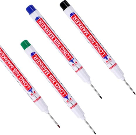 Vaktop Tieflochmarker, 4 Stück Bohrlochmarker, 20mm Spitze Tiefenlochmarker | Markierungsstift für Holz, Kunststoff, Wand, Metall, Karton Baustellen Stift (Schwarz, Blau, Rot, Grün)