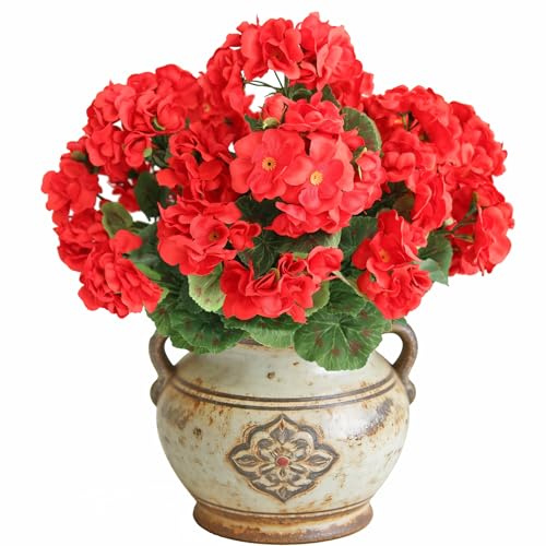 Elyjhyy Artificial Flowers Geranium Bush Begonia Silk Flowers for Outdoor Indoor Artificial Plant Flowers for Patio Lawn Garden Decor (4PCS Red)