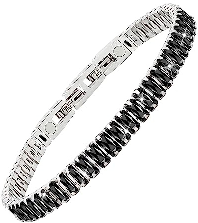 JEROOT Bracelet Magnétique de tennis pour femme Acier inoxydable Argent AAA 5mm en Zircon Cubique Noir Zirconium Bracelet Cristal Bracelet (3500 GAUSS Par Aimant)