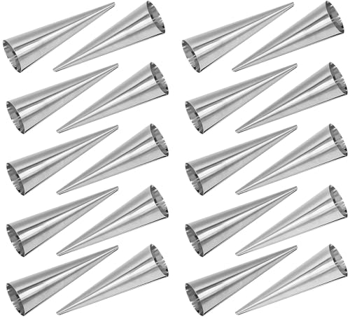 Lot de 20 moules à croissants en acier inoxydable anti-adhésifs en forme de cônes crème à grande vis, moule à pâtisserie – Noël anniversaire de mariage
