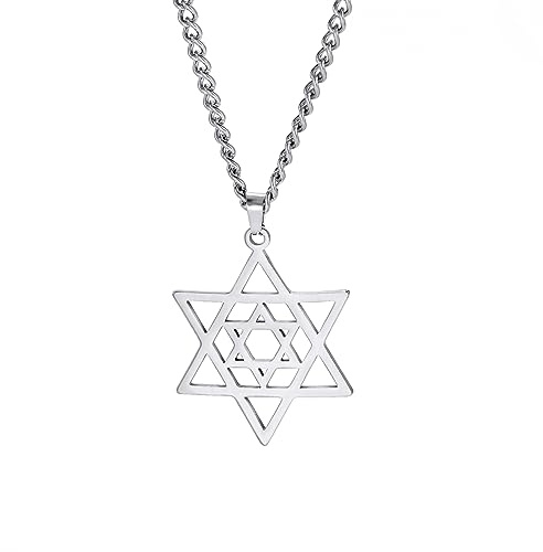 EUEAVAN Stella di David Collana Malocchio Stella di David a sei punte Ciondolo Esagramma Demoniaco Amuleto Ebraico Religioso Israele Gioielli Egiziani Regali per Uomini Donne (David 2 argento)