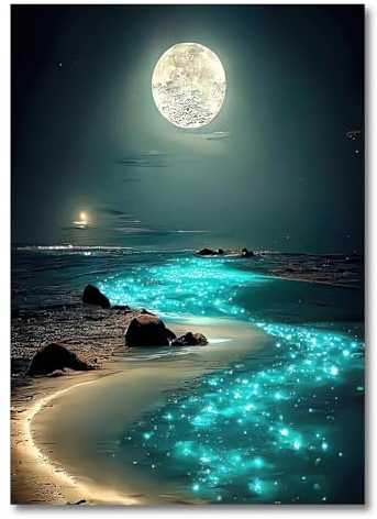 Aapxi Malen Nach Zahlen Erwachsene Mondschein,DIY Ölmalerei Bastelset für Anfänger und Erwachsene,Inklusive Knitterfreie Leinwand,Acrylfarben Set und 4 Pinsel,Geschenke und Home Haus Deko-40x50