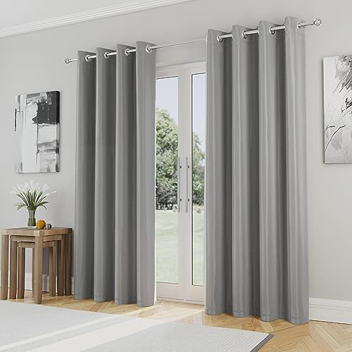 Enhanced Living Nightfall Eyelet Curtains - Thermal Grey Curtains for Bedroom - 46x54 inch (117x137 cm) - 230gsm, Supersoft, Energy Saving & Noise Reducing - 2 x Curtain Panels