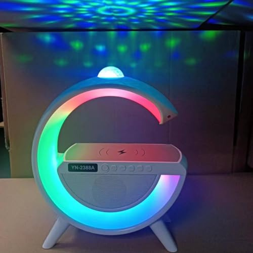 OISE ART STORE Trade Shop - Lampada LED Caricabatteria Wireless Cassa Forma G con Proiettore Cielo Stellato