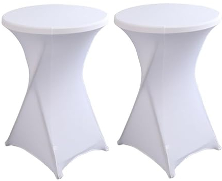 Littleprins Stehtisch Hussen 2er Set, Stretch Stehtischhussen, Hussen für Stehtische, Verstärkung im Fußbereich Bügelfrei und Maschinenwaschbar (Ø60 x 110 cm, Weiß)