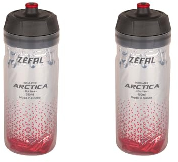 ZEFAL Pack Arctica 55 - Lote de 2 bidones de bicicleta de 550ml - Bidon Ciclismo Isotermico - Inodoro e impermeable - Bidón deportivo sin BPA - Plata/Rojo, 2 x 550ml