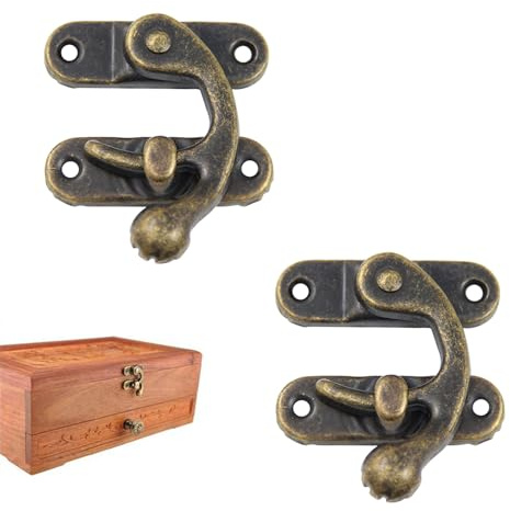 Bronze Haspe Antik,Antik Verschluss Vorhängeschloss,Rechte Riegelhaken Haspe Riegel,Messing Haspe,Holzkiste Haspe,Horn Lock Verschluss Haken,Schwingenriegel Bronze,für Holzschmuck Box Decorative,2 Stk