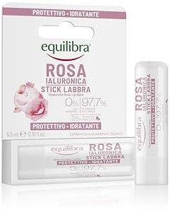 Equilibra, Balsamo Labbra, Protettivo e Idratante, 5,5ml, con Cere di Rosa Damascena e Centifolia, Acido Ialuronico, e Vitamina E, Crea un Film Protettivo sulle Labbra, Delicatamente Profumato