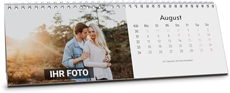 PrintPlanet® Tischkalender 2027 mit eigenen Fotos – personalisierter Fotokalender im Querformat – mit Kartonaufsteller – Kalender mit Bildern & Widmung – individuell gestalten