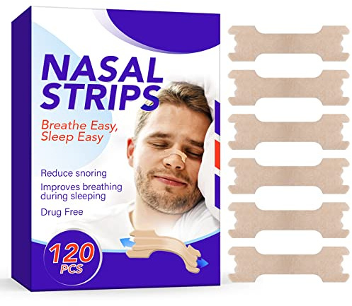 Nasenpflaster Schnarchen 120 Stück, Nasenstrips Schnarchstopper, Snoring Nose Strips, Anti Schnarch Nasenpflaster für Sport und Schlaf, Besser Atmen Besser schlafen 66x19mm