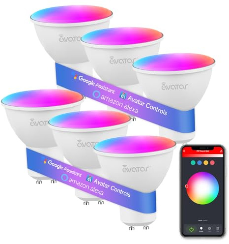 6 Pack GU10 Smart Bulbs, 5W GU10 LED Light Bulb, Color Changing, Dimmable, Music Sync, Timer, Group Control WiFi Recessed Track Light Bulbs Compatible with Alexa, Google Assistant